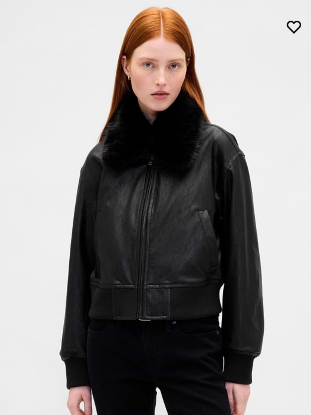 GAP Black Faux-Leather Bomber Jacket with Fur Collar